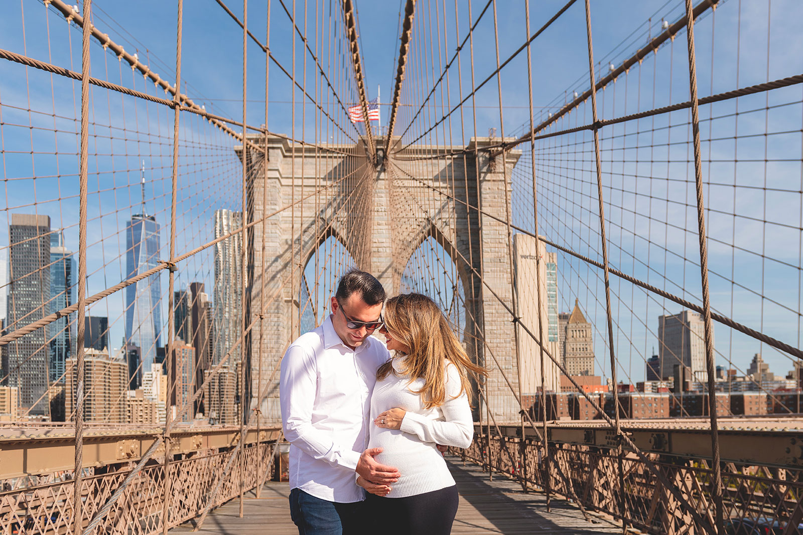 Couple Maternity Photo Sessions Brooklyn Bridge NYC